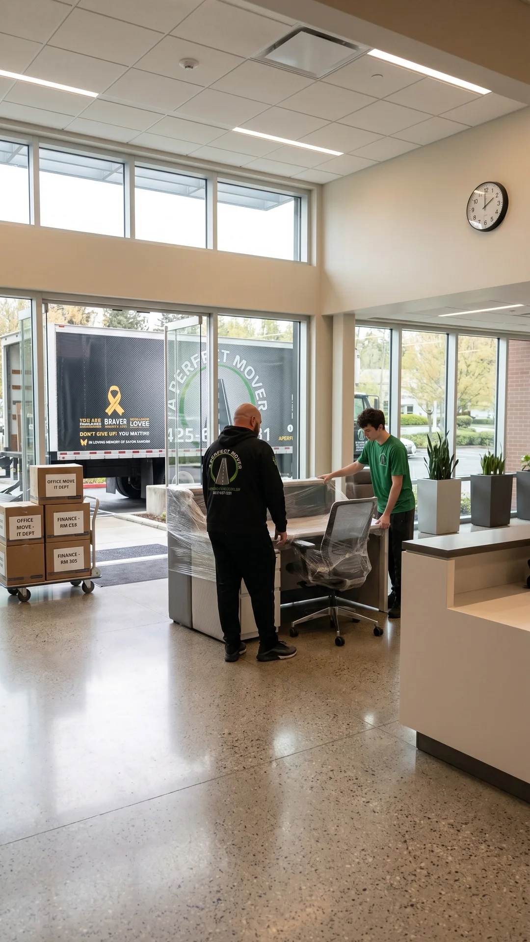A Perfect Mover crew handling a commercial office move
